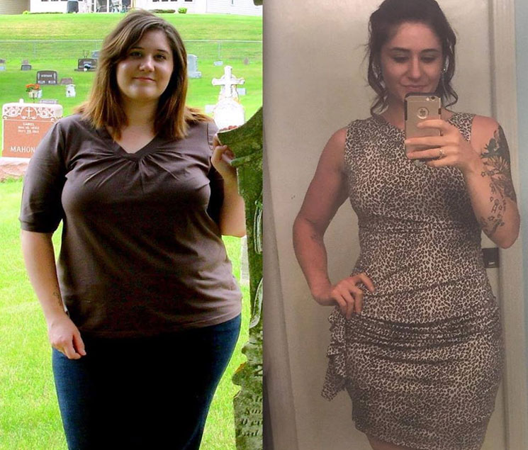 She was living 300lbs and now140lbs after the weight loss. 