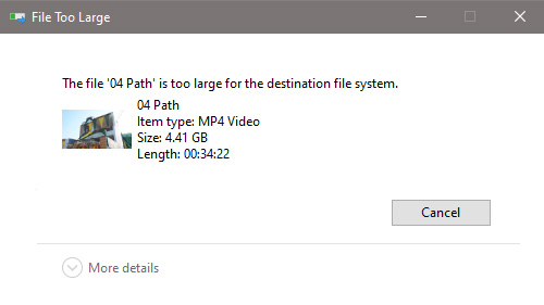 file is too large for destination file system error